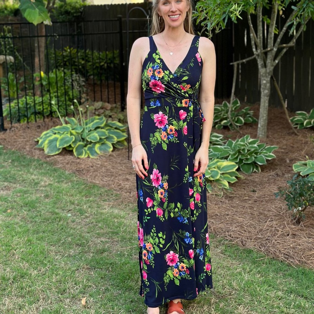 Navy Floral Sleeveless Maxi Dress - Le Lis - Size 8
